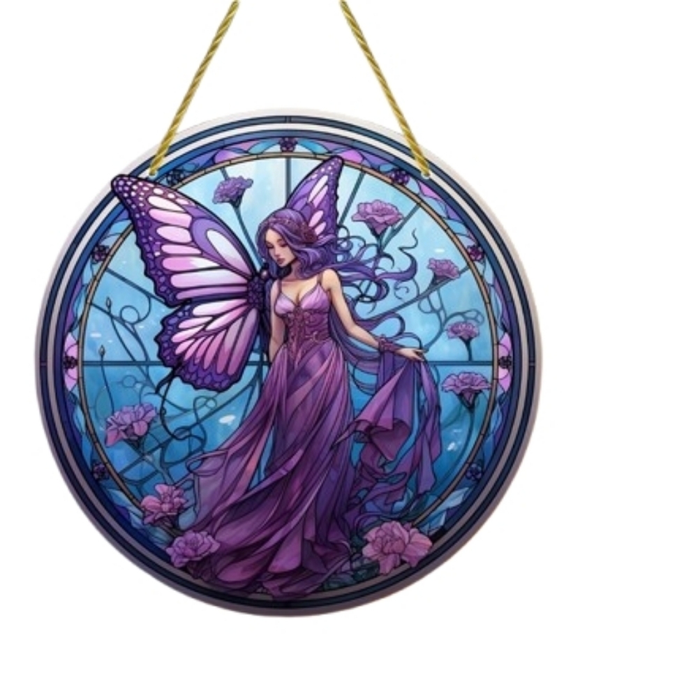 Mystical Purple Fairy In The Garden Forest Suncatcher